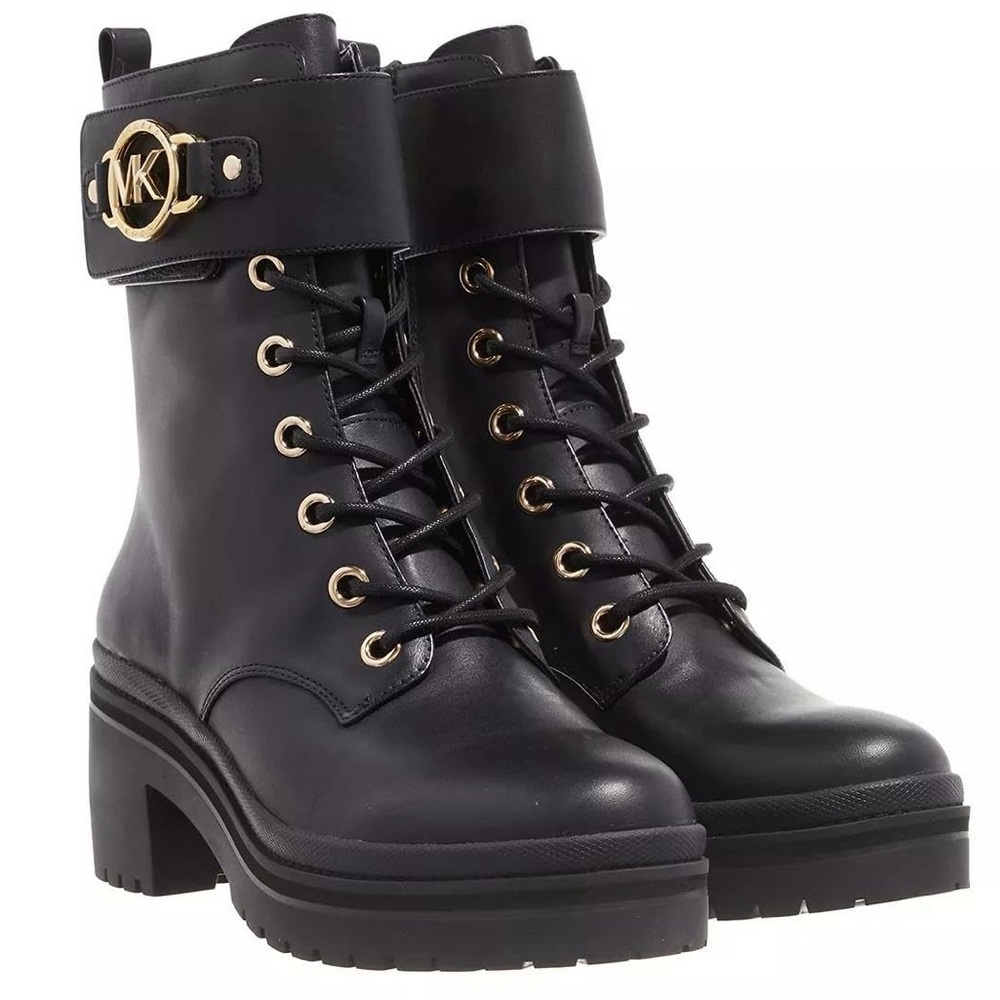 Michael Kors Women's Rory Lace Up Lug Booties, black SIZE 8 US